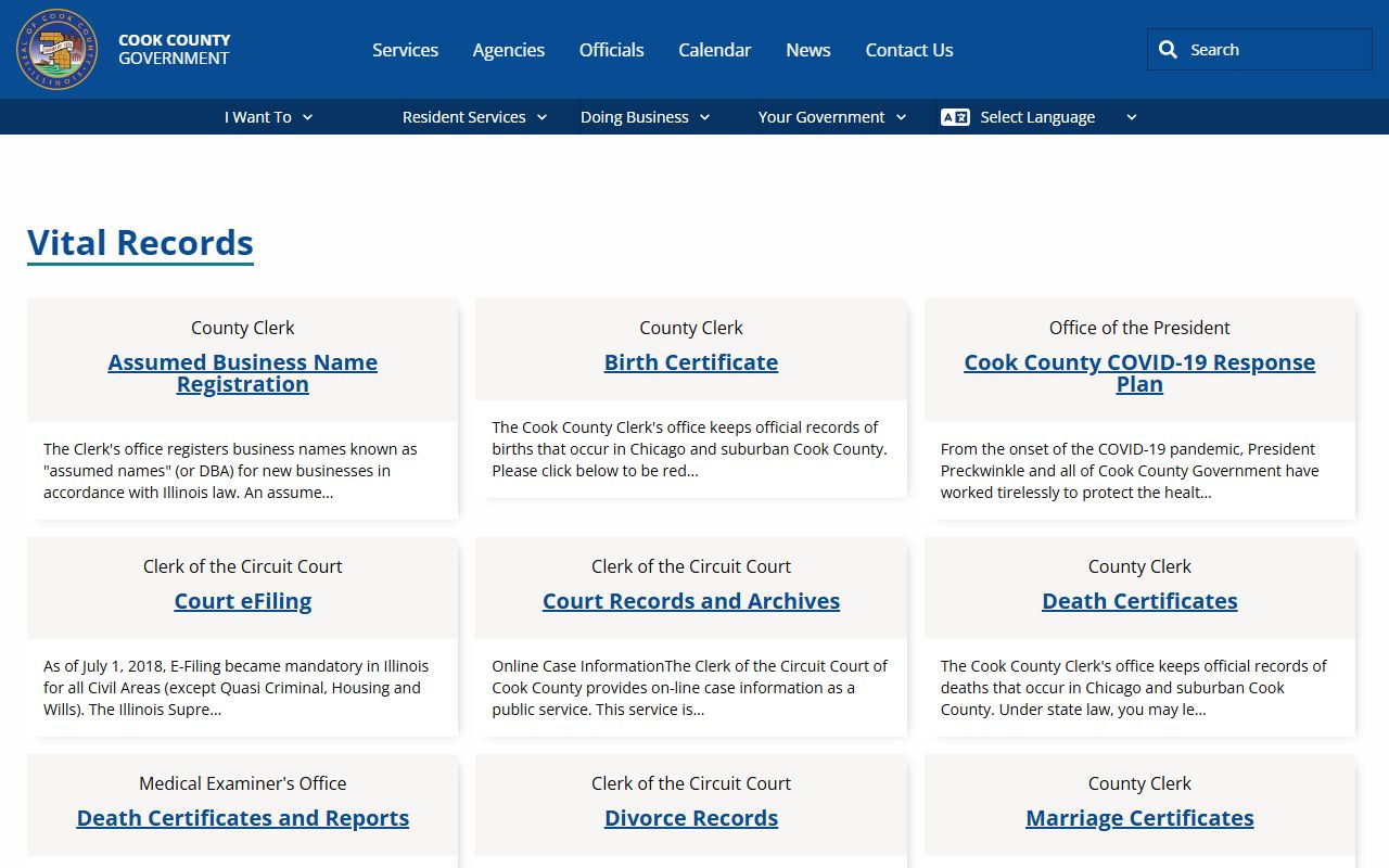 Cook County vital records portal for obituary and death certificate services