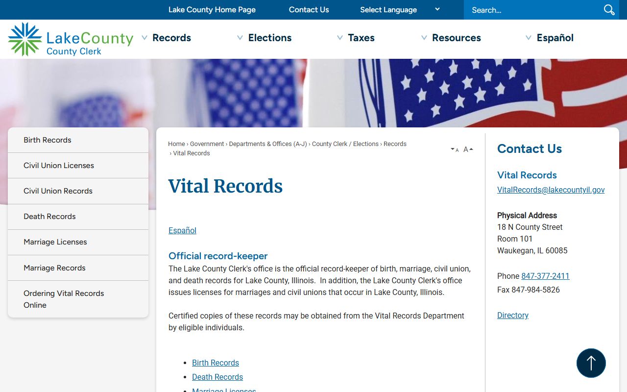 Lake County vital records page for obituary record requests