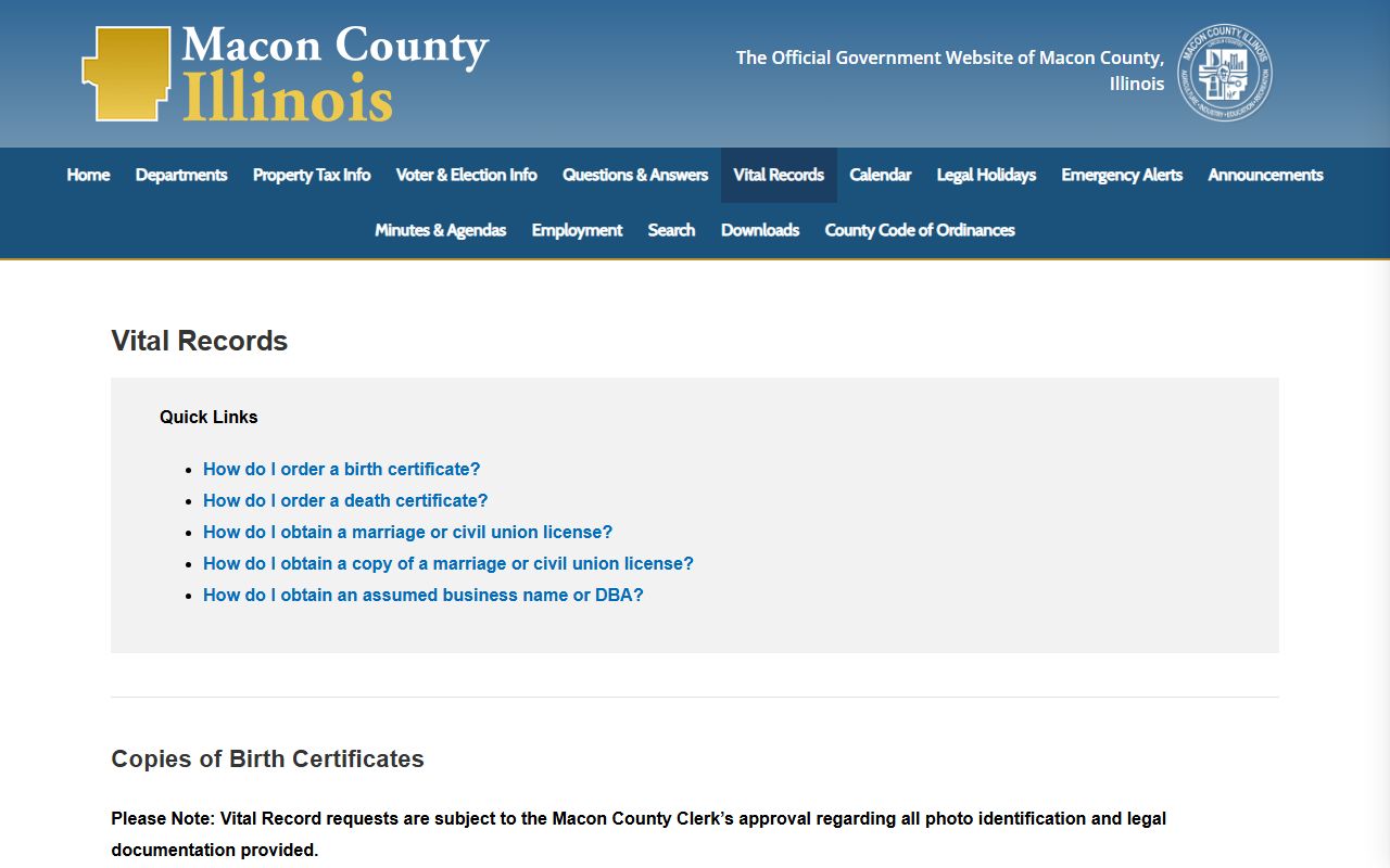 Macon County Illinois vital records obituary page