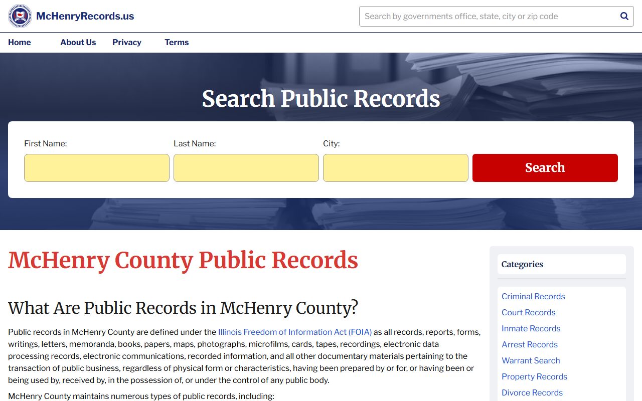 McHenry County public records portal for obituary and death certificate services