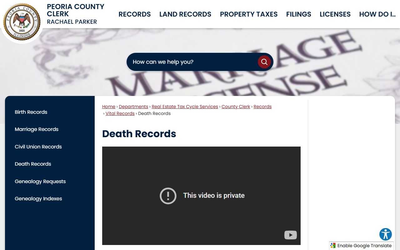 Peoria County Illinois death records obituary page